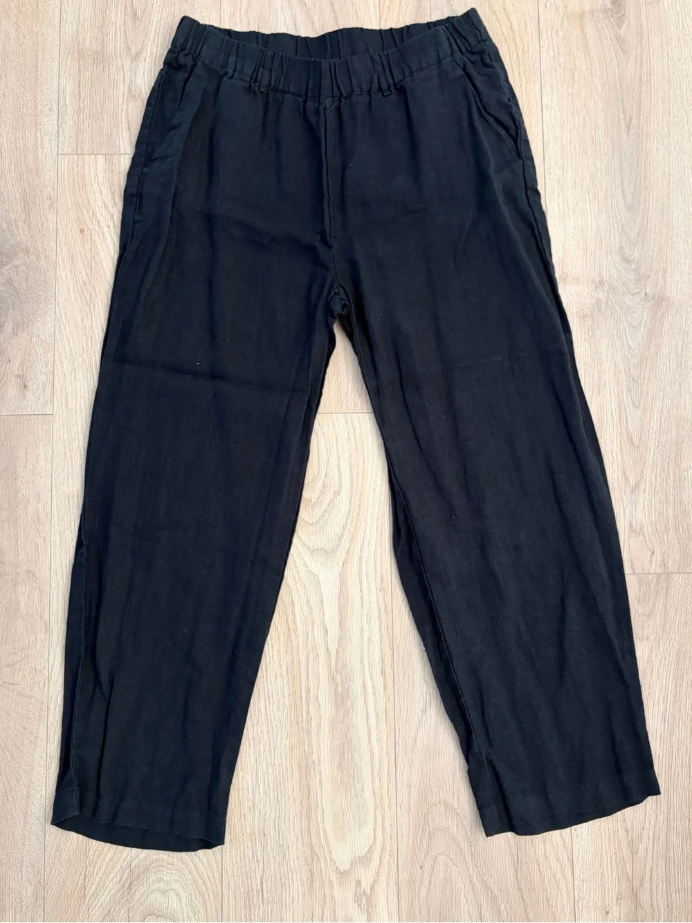Quince 100% European Linen Black Elastic-Waist Casual Pants